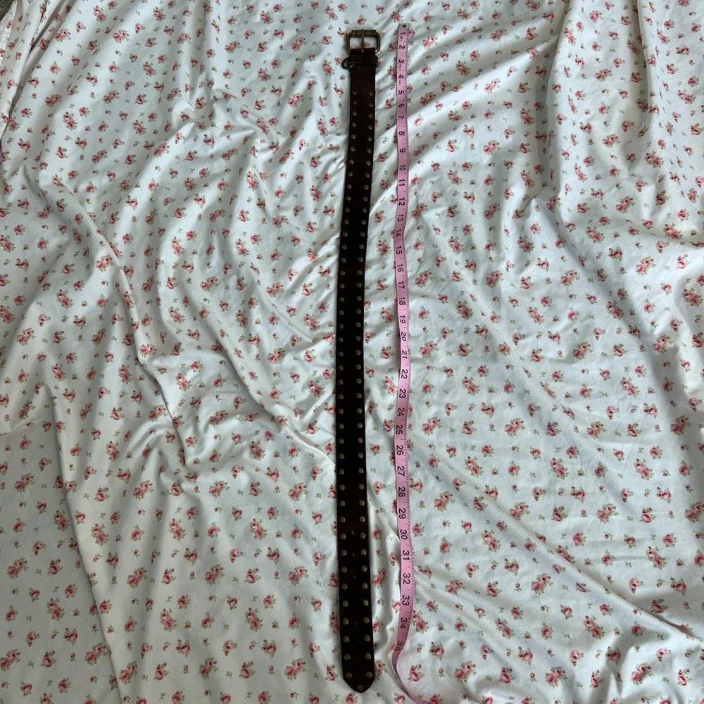 vintage genuine leather brown studded belt